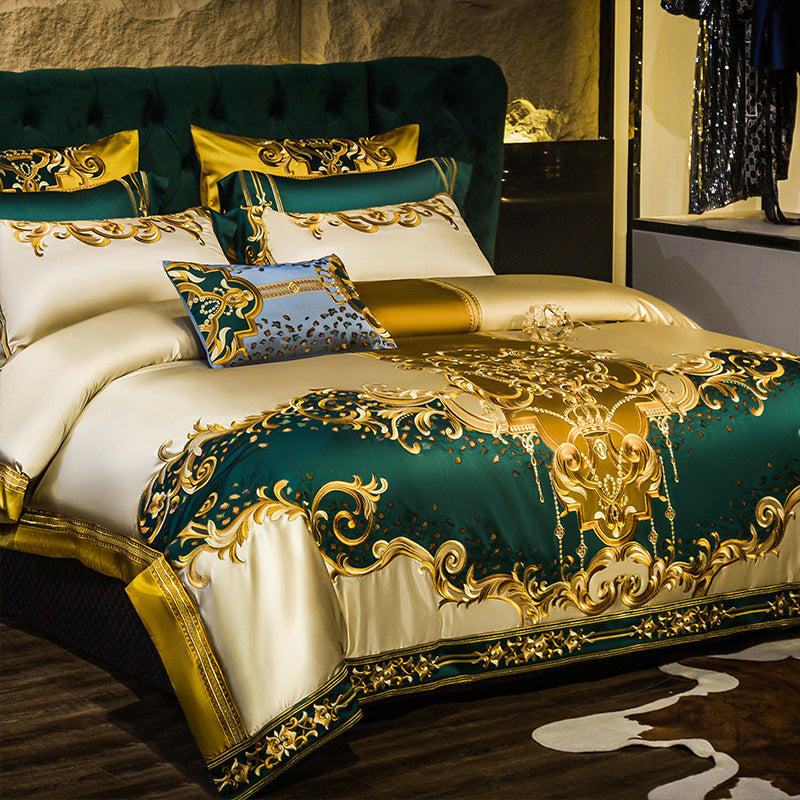 Luxury Villa European-Style Four-Piece Bedding Set High-End Elegant Satin Embroided Bed Sheet Bedspread Four 60-Piece Set