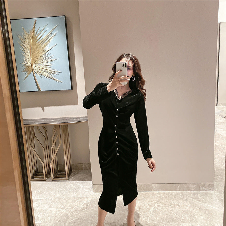 Pleated Velvet Dress