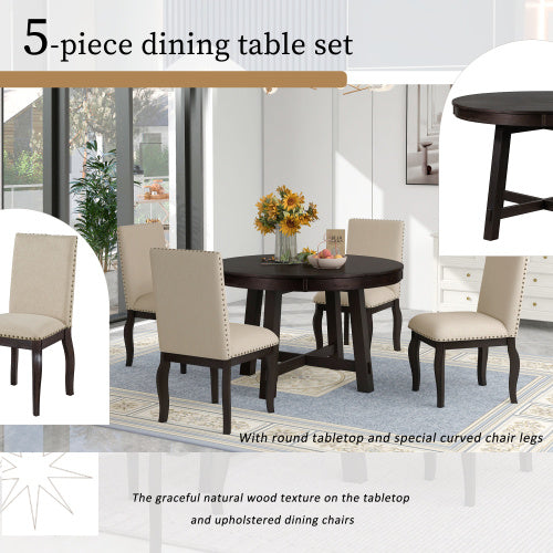 5-Piece Farmhouse Wooden Dining Table Set