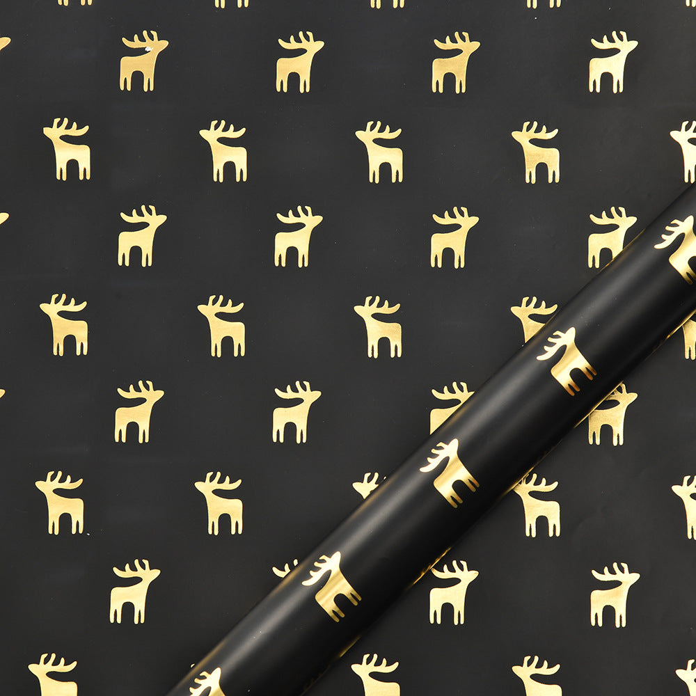 Vintage Black Gold Elk Snowflake Christmas Tree Wrapping Paper