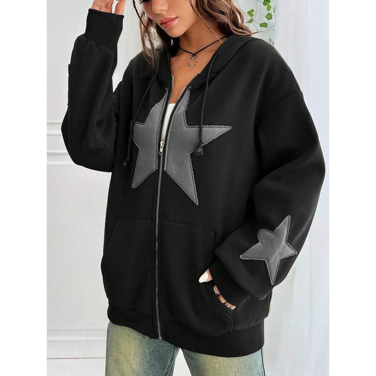 Loose-Fit Hooded Cardigan Women's Jacket