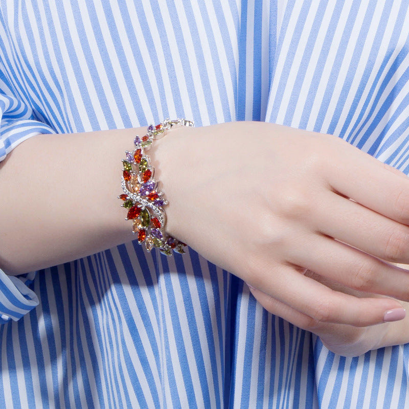 Ice Flowers European And American Elegant Zircon Bracelet Full Diamond Inlaid Ornament Multi-color