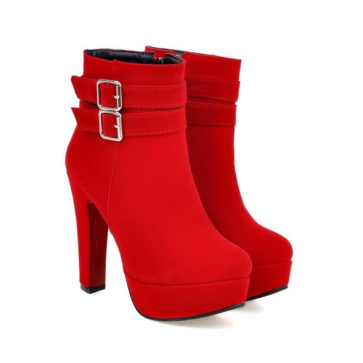 Red Women's Boots Wedding Shoes Bride High Heel Boots Small Size Boots