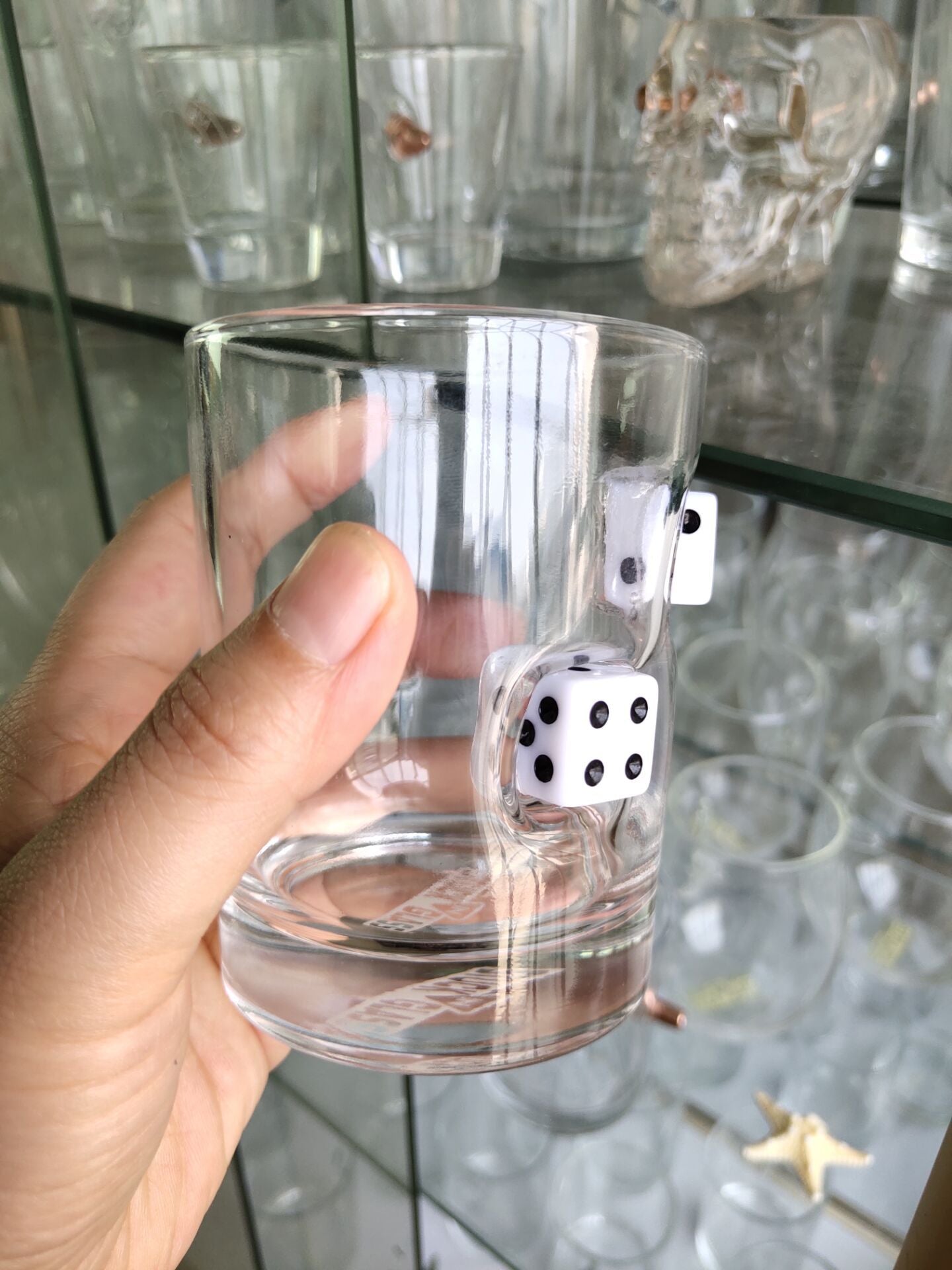 Casino Dice Embedded Hand-Blown Whiskey Glass