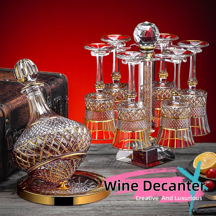 Good-Looking Light Luxury Gold Crystal Household Rotating Gyro Wine Decanter Wine Aerator Mirror Jug Gift Bar Decoration