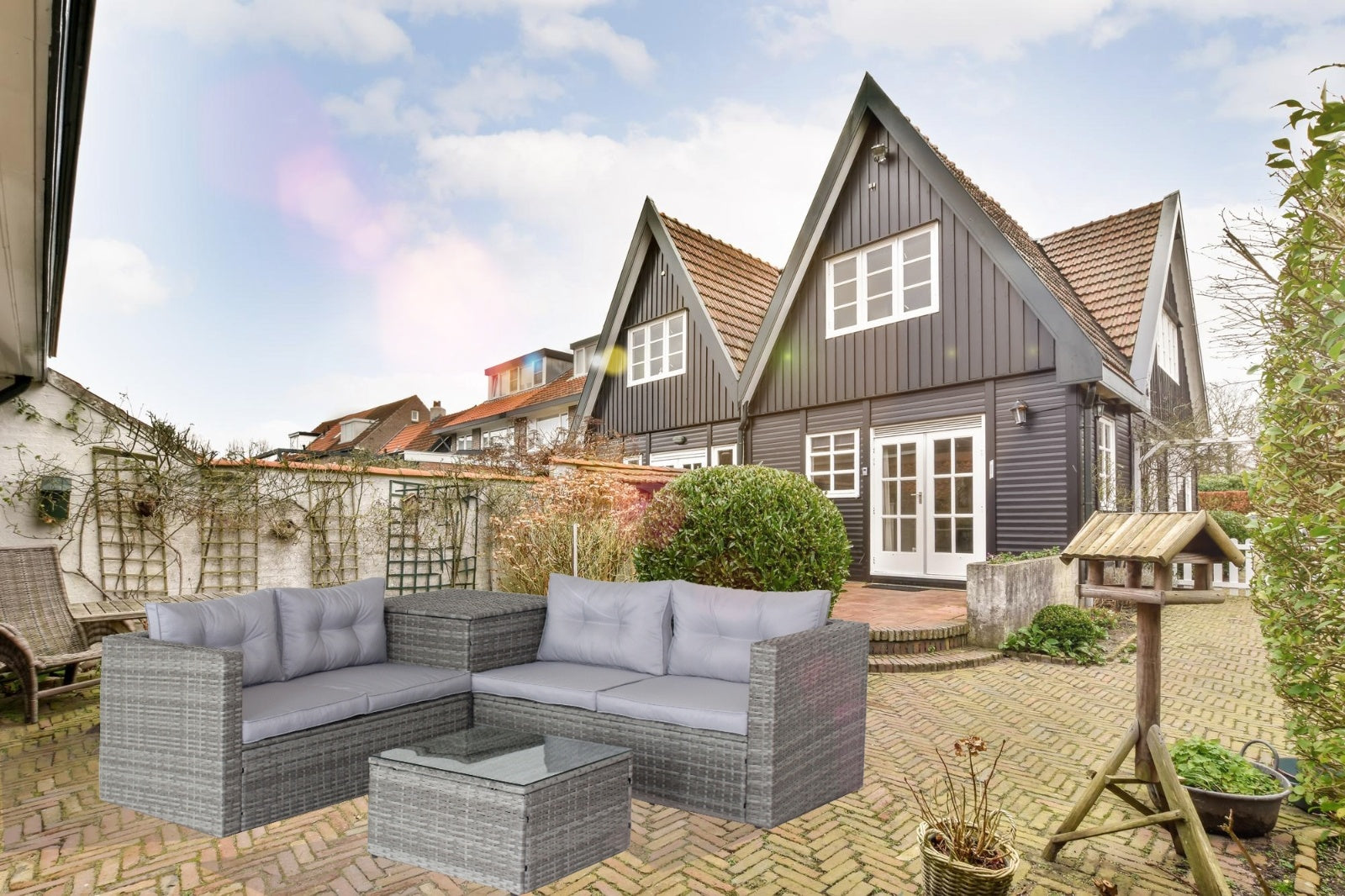 4Pc Patio Sectional Wicker Rattan Sofa Set W Storage Box Grey