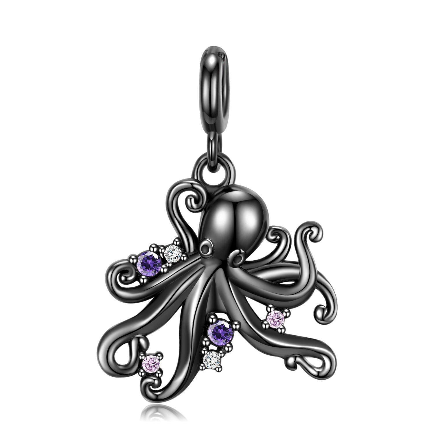 S925 Sterling Silver Electroplated Black Gold Octopus Pendant Necklace