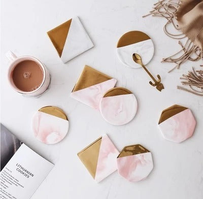 Marble Gold Plated Ceramic Coaster