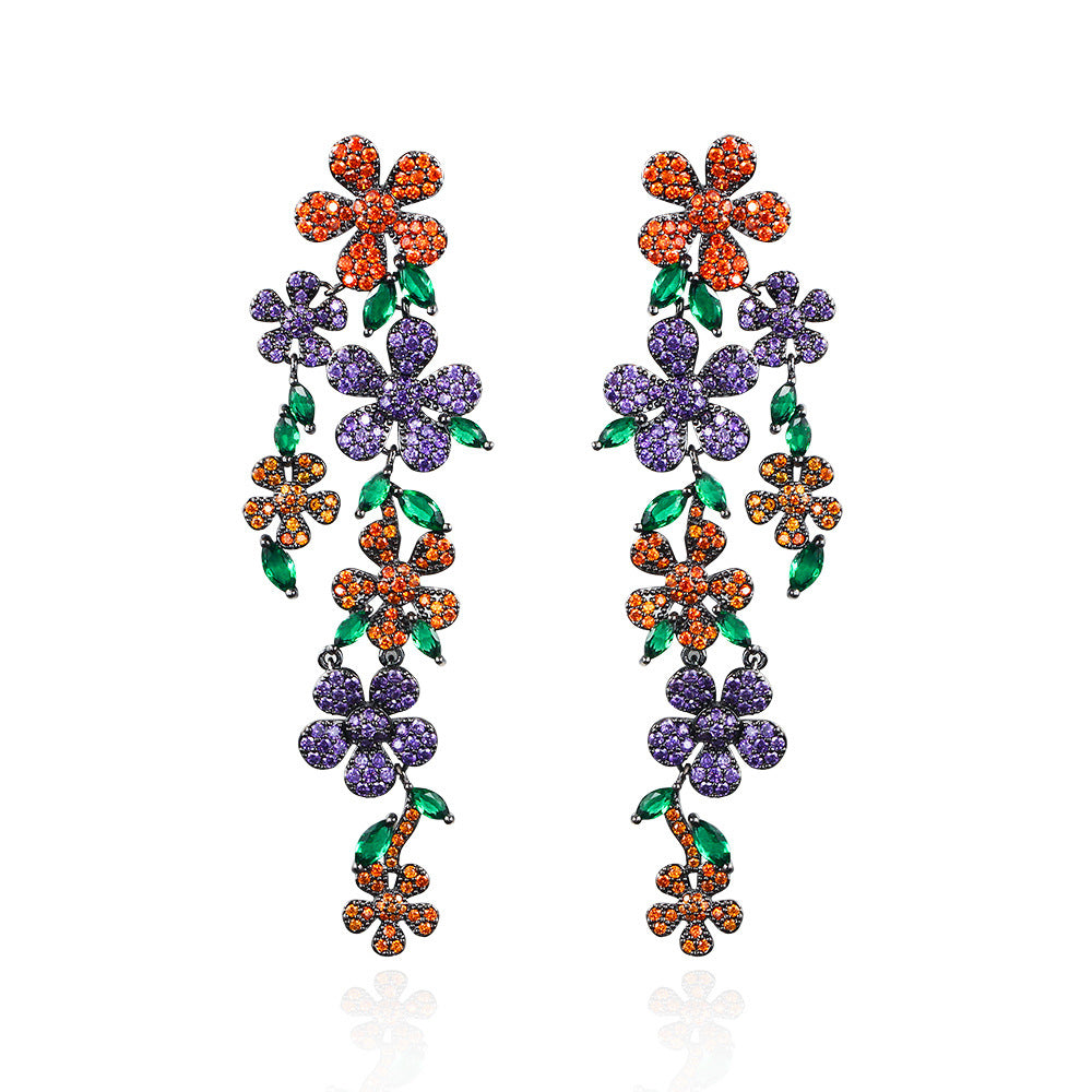 High-Class Ladies Wind Flower Petals Long Earrings