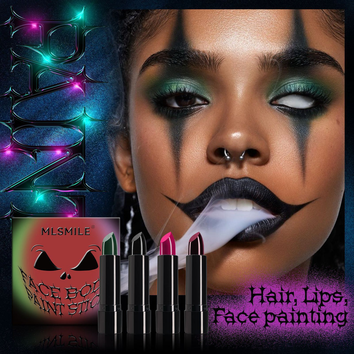 8-Color Halloween Lipstick Black And White Red Easy To Color Painted Suit