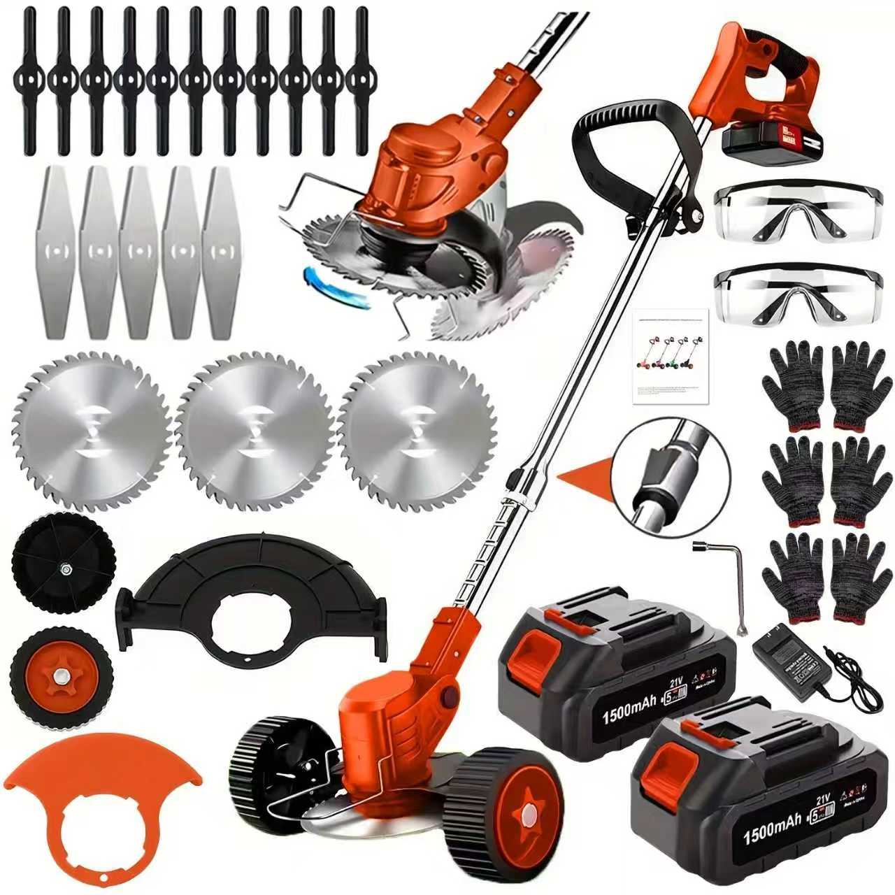 21V Electric Weed Eater With Wheels,Cordless Battery Weed Wacker With Charger, 2Batteries,3 In 1 Brush Cutter String Trimmer Grass Trimmer Lawn Mower,Edger For Garden And Yard Lawn,Dealsforyoudays