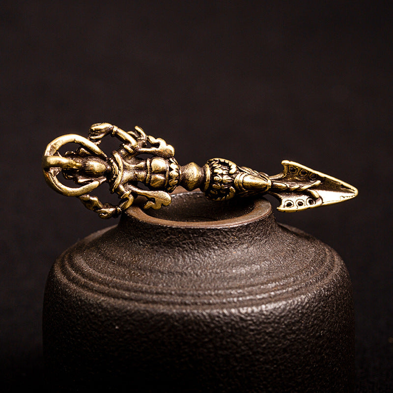 Brass Elephant God King Kong Tibetan Tantra Dharma-Vessel Monster Subduing Club Vajra Keychain