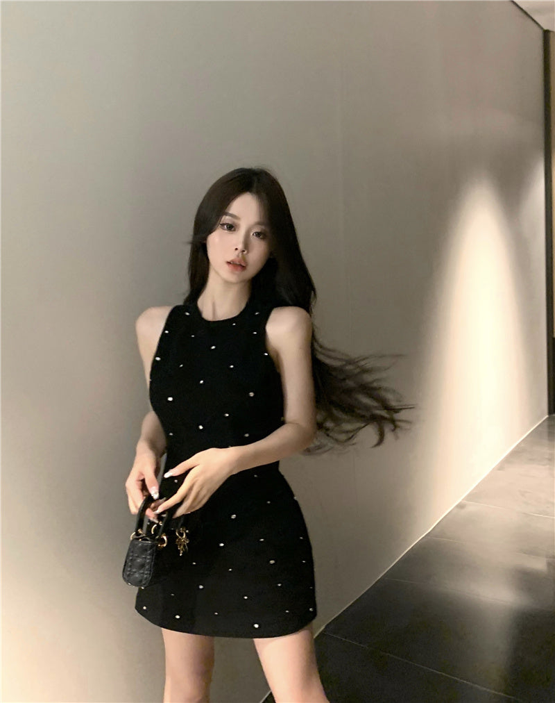 Cold-Shoulder Sleeveless A- Line Short Skirt French Black