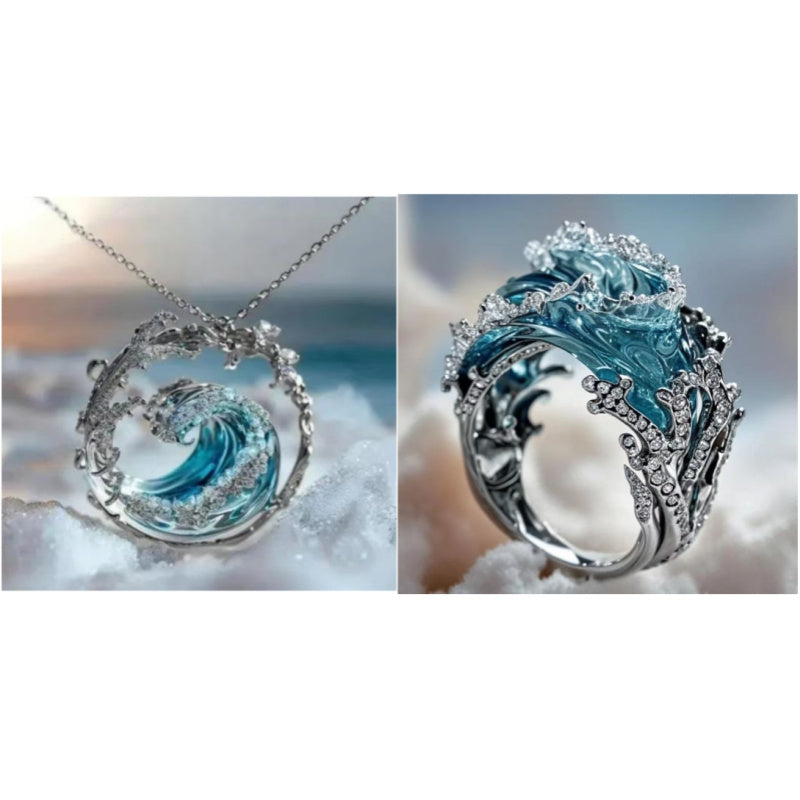 Stainless Steel Spray Necklace Golden Set Silver