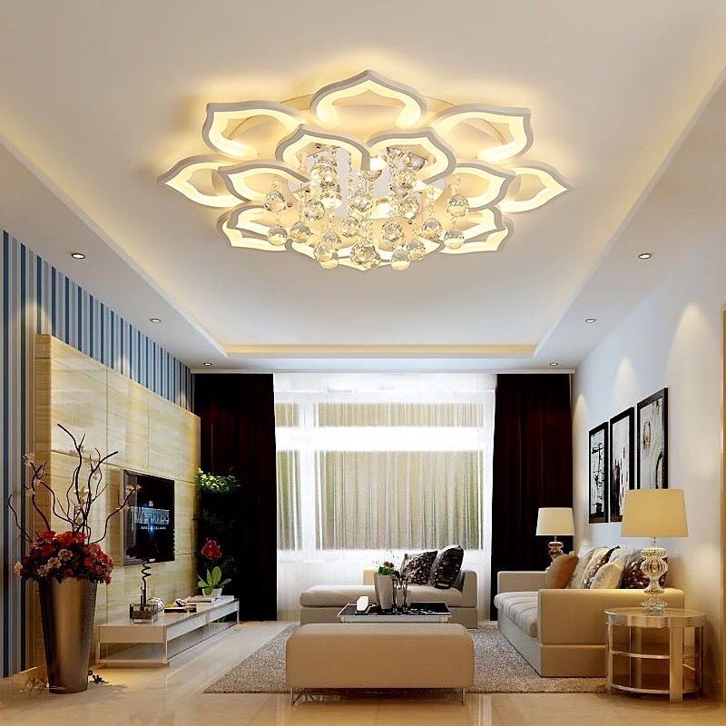 Living Room Lamp Simple Modern Led Creative Petal Crystal Hall