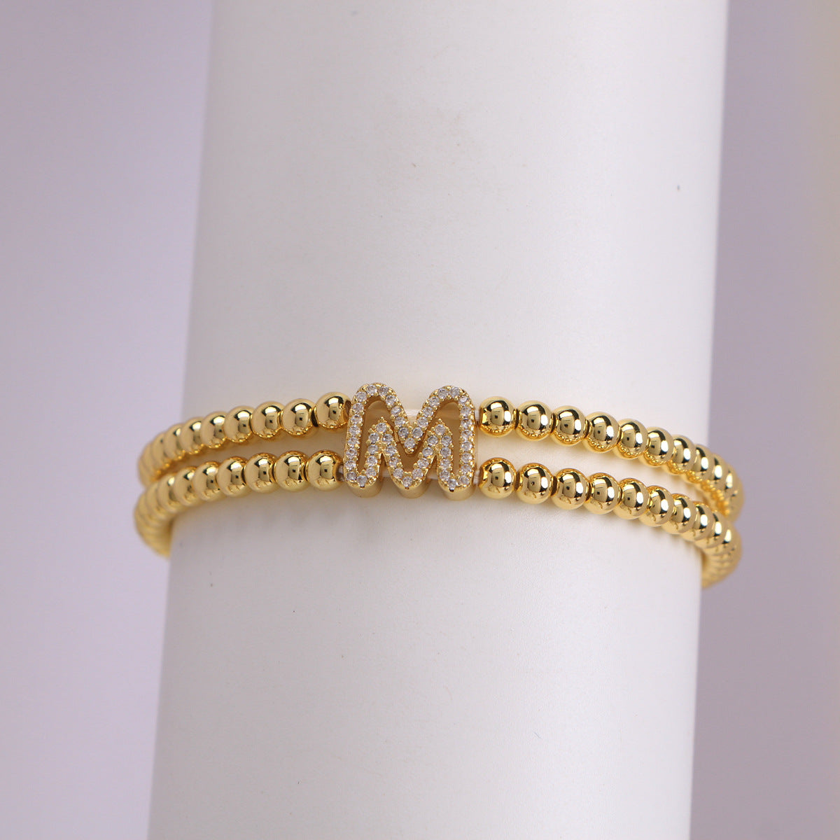 Copper-Plated 18k Gold Zircon Bead Bracelet