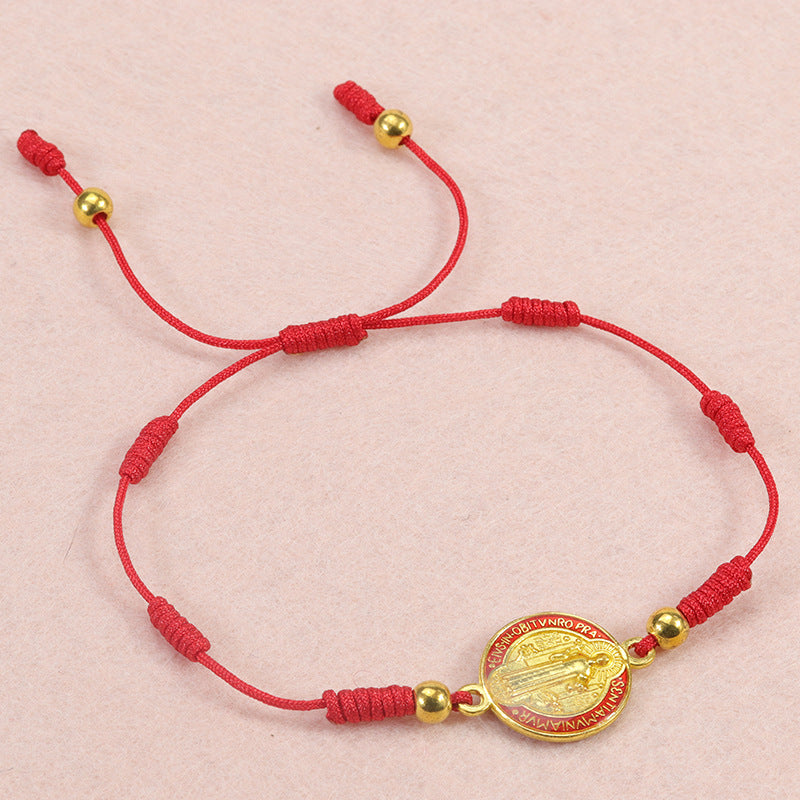 Women's Fashion Red Rope Braid St Benedict Bracelet