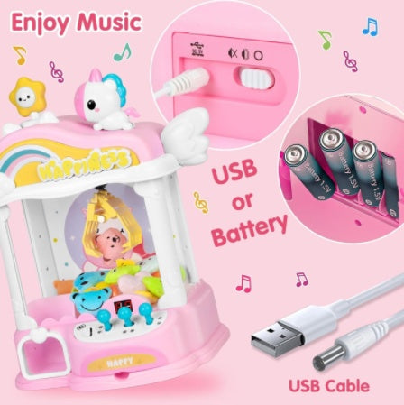 Girl's Mini Claw Machine, 40.64cm Unicorn Toy Suitable For Children Aged 6-8, Arcade Game Toy Vending Machine, With LED Lights And Adjustable Sound Gift