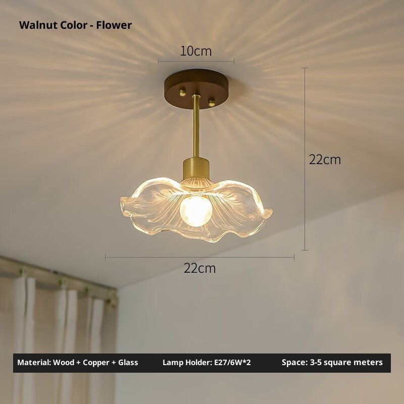 Log Walnut Color Brass Ceiling Lamp