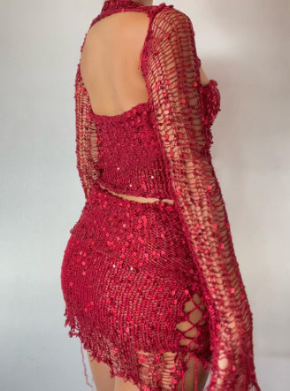 Women's Knitted Sweater Three-Piece Set Suit