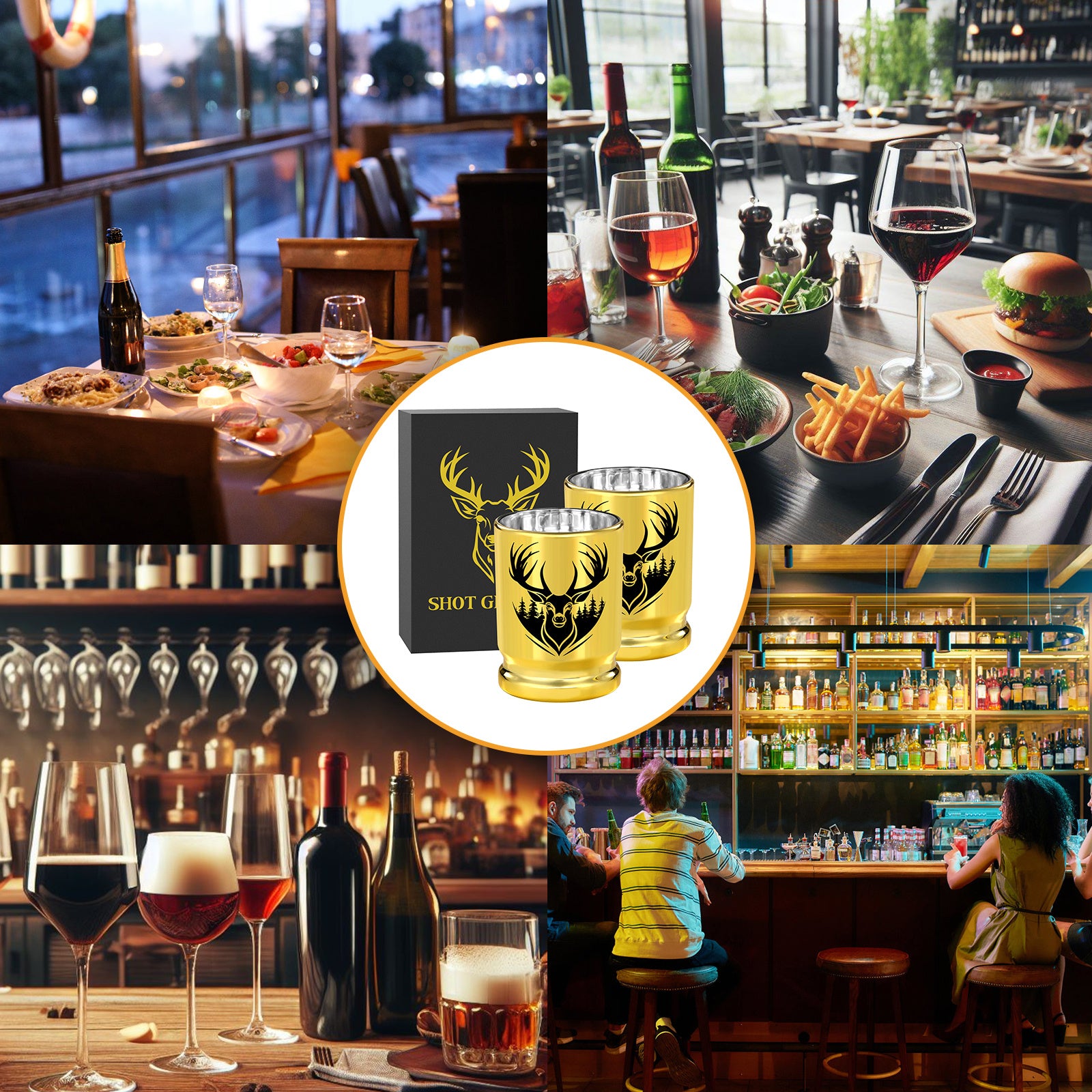 2pcs 50 Caliber Deer Head Golden Plastic Wine Glasses With Gift Box - Leak Proof, Reusable - Stylish Animal Print Design, Suitable For Whiskey, Tequila, Etc