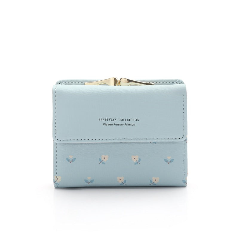 Fashion Women's PU Printed Tri-Fold Clip Coin Purse