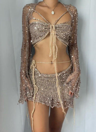 Women's Knitted Sweater Three-Piece Set Suit