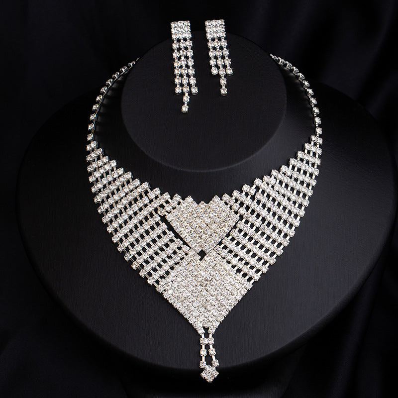 Full-Diamond Necklace And Earring Jewelry Set