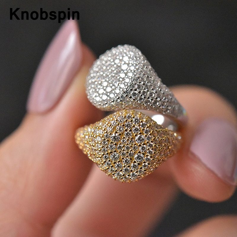 S925 Silver Tide Full Diamond Square Net Red Simple Cold Style Personality Ring