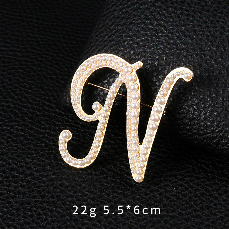 Brooch Customization English Letter Brooch Pearl Pin female
