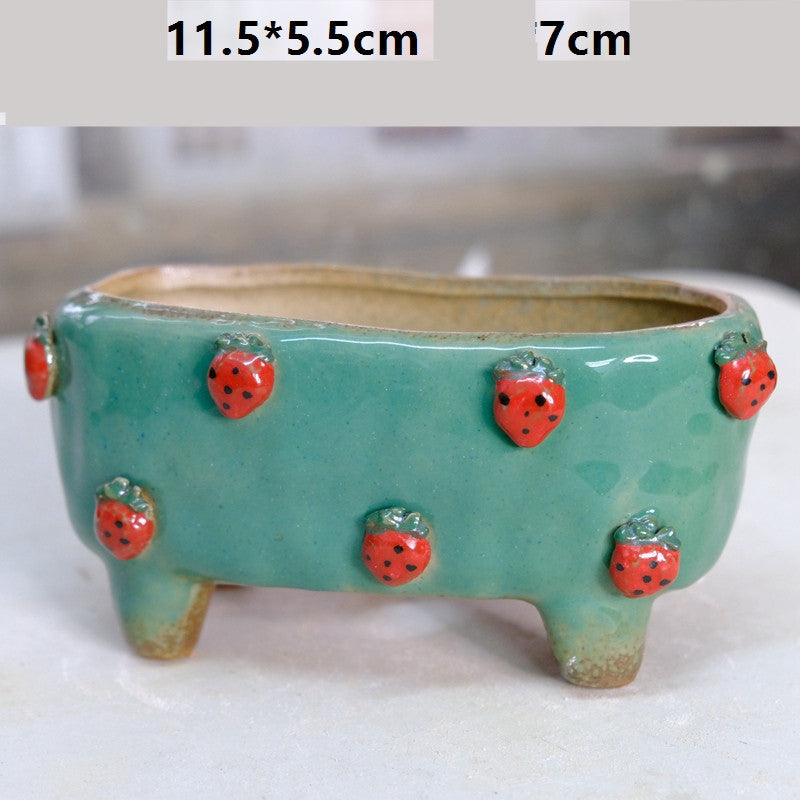 Strawberry Stoneware Succulent Plant Pot