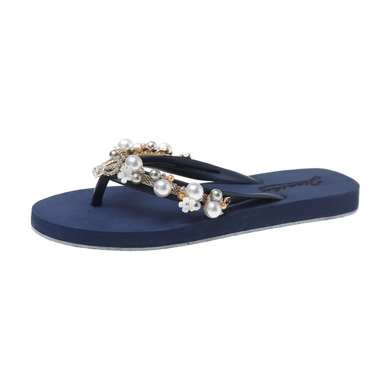 Pearl Crown Rhinestone Flip-Flops