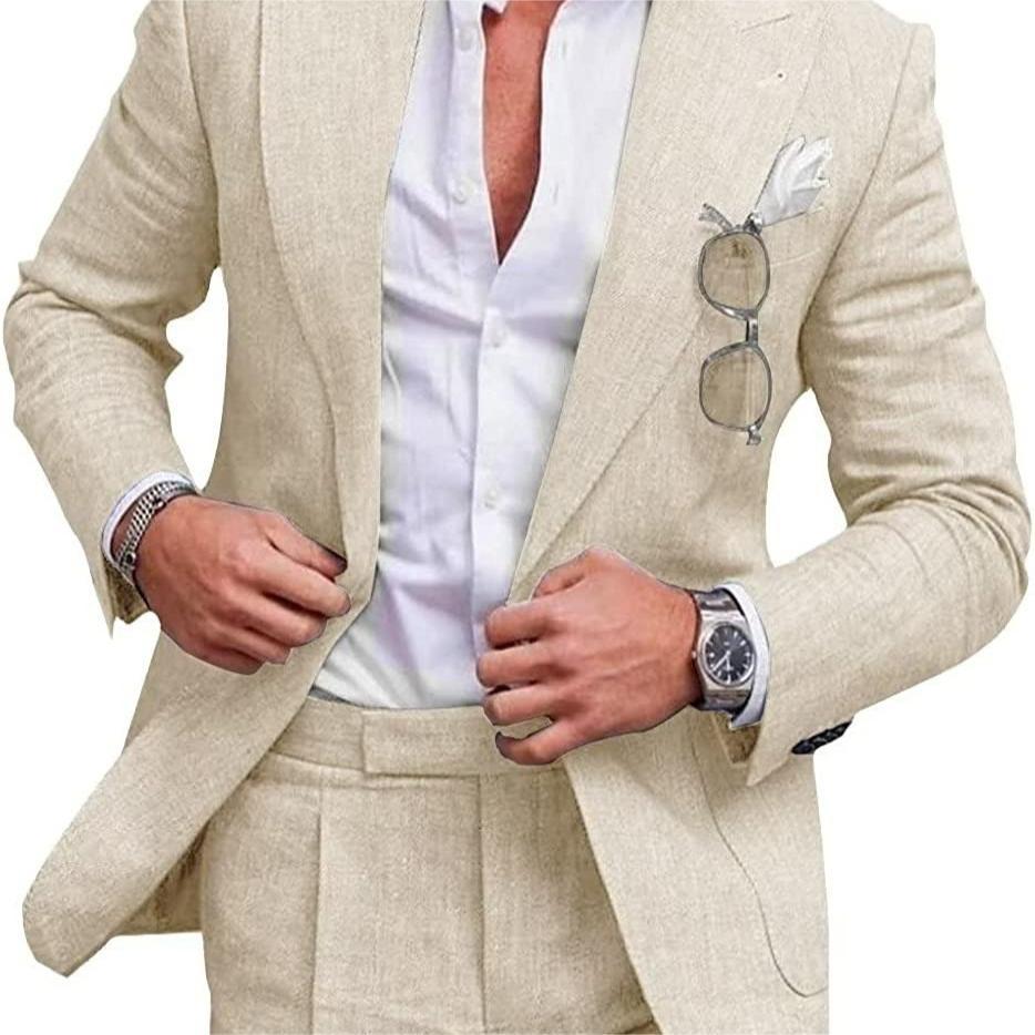 Men's Large Single Row One Button Solid Color Suit Two-Piece Set