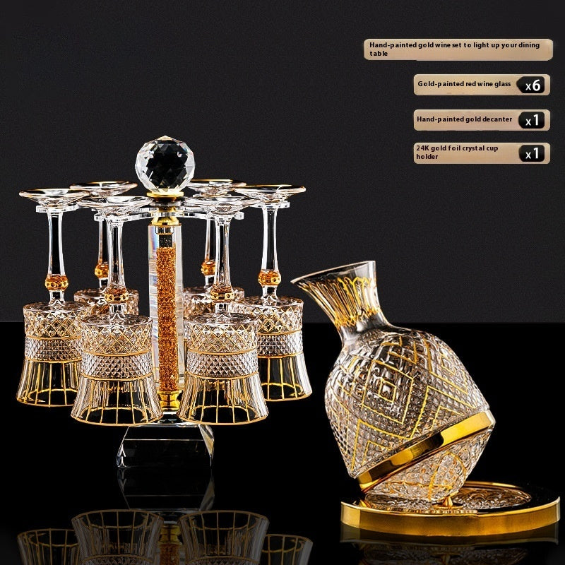 Good-Looking Light Luxury Gold Crystal Household Rotating Gyro Wine Decanter Wine Aerator Mirror Jug Gift Bar Decoration
