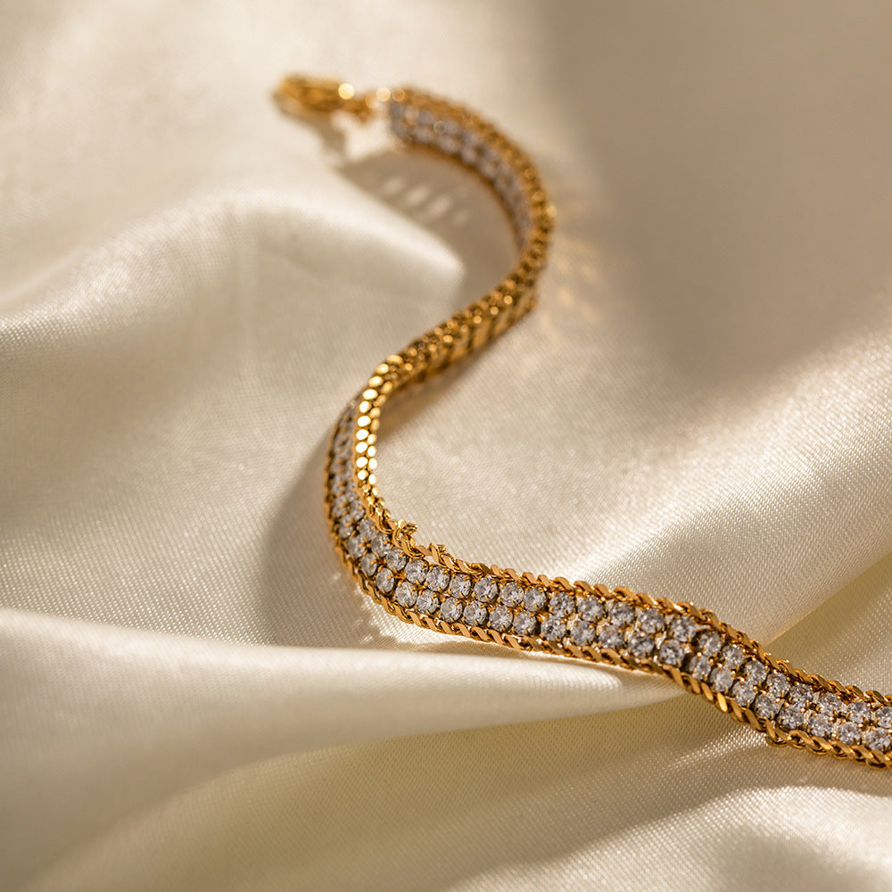 18K Gold Double-Layer White Zircon Bracelet