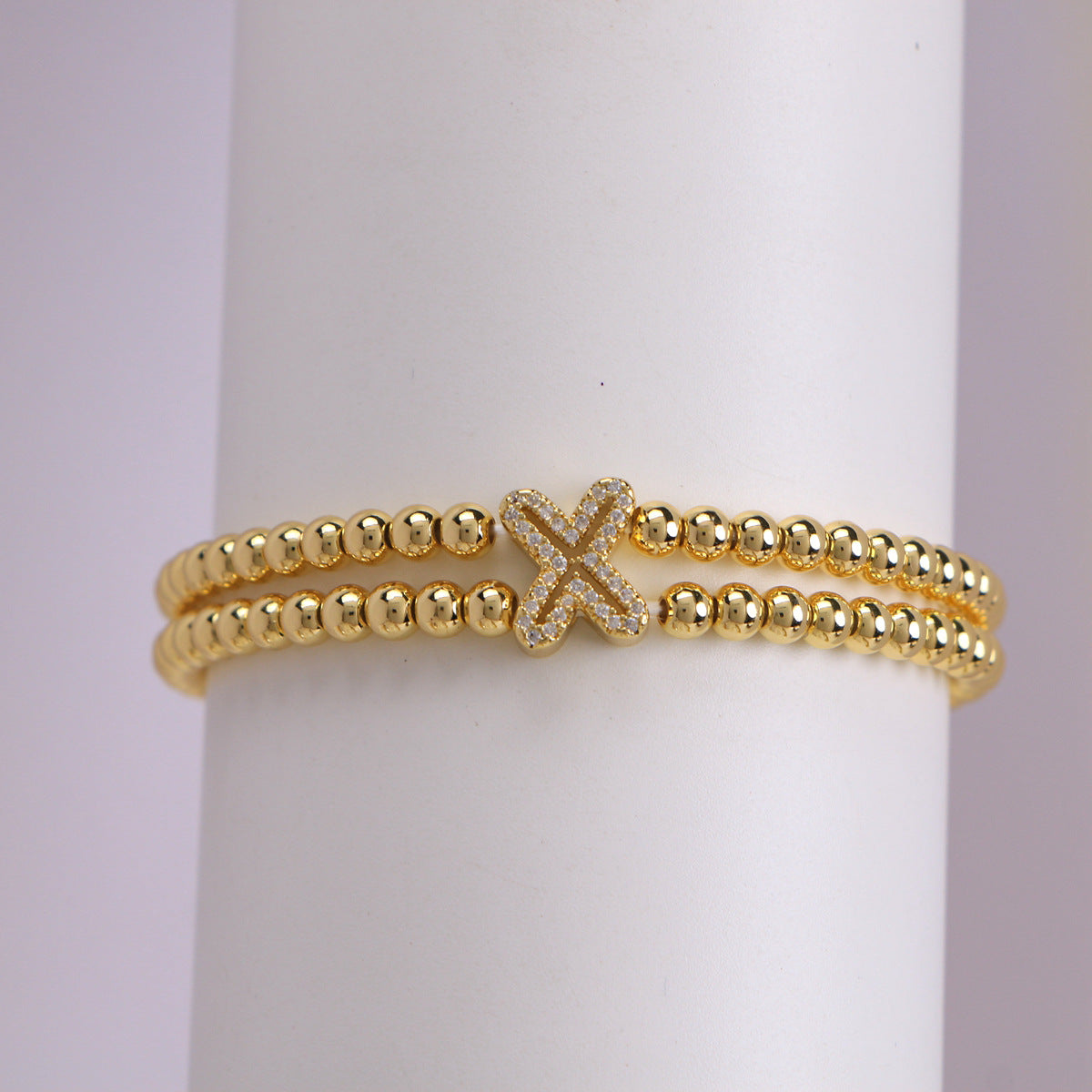 Copper-Plated 18k Gold Zircon Bead Bracelet