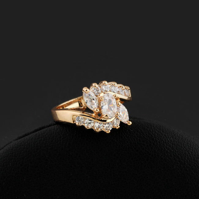 8k Real Gold Plated White Gold Zircon Crystal Ring