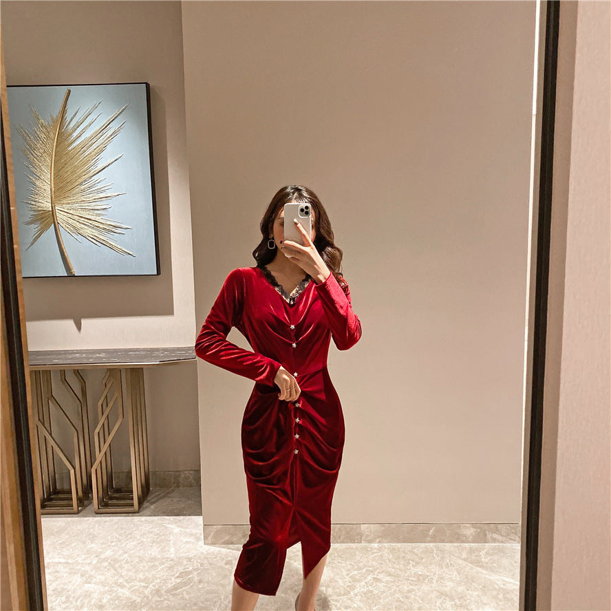 Pleated Velvet Dress