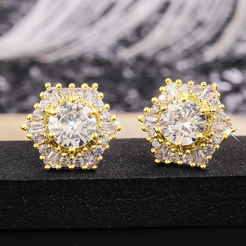 1 Pair Sparkly Hexagon Full Cubic Zirconia Stud Earrings For Women, Luxury Shiny Hypoallergenic Earrings For Daily Wear Wedding Party