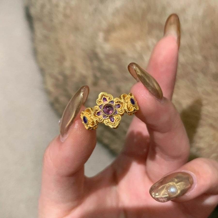 Antique Zircon Brushed Ring Female Retro Minority
