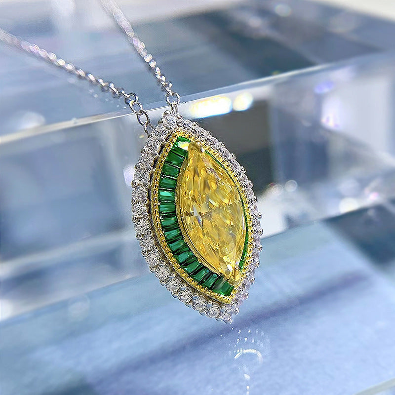 New 925 Silver Necklace 613 Yellow Diamond Horse Eye Pendant For Women