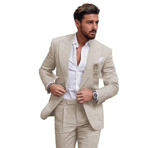 Men's Large Single Row One Button Solid Color Suit Two-Piece Set