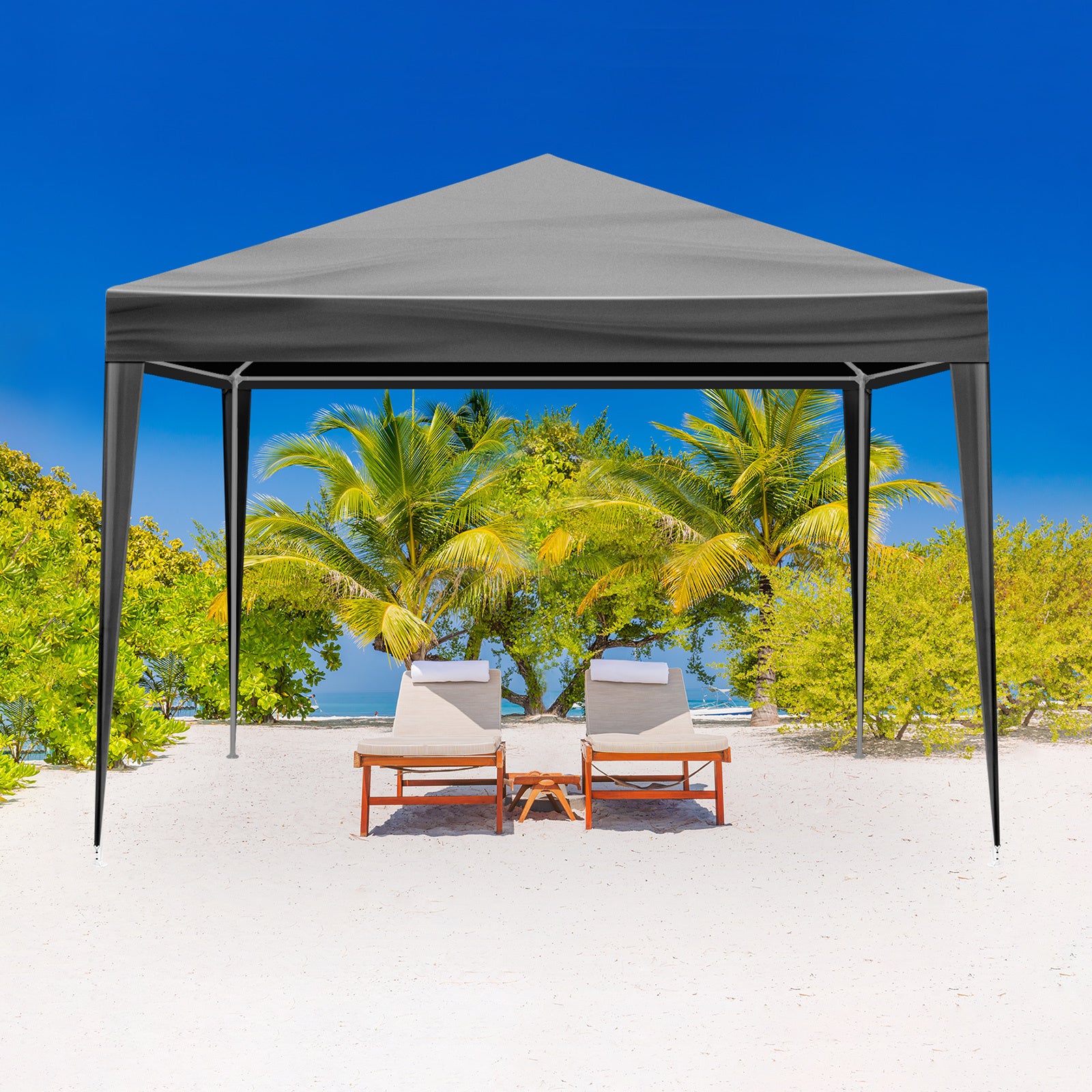10x10ft Black, 4 Sides Pergola, PE Cloth, Sprayed Iron Pipe, Spiral Pipe