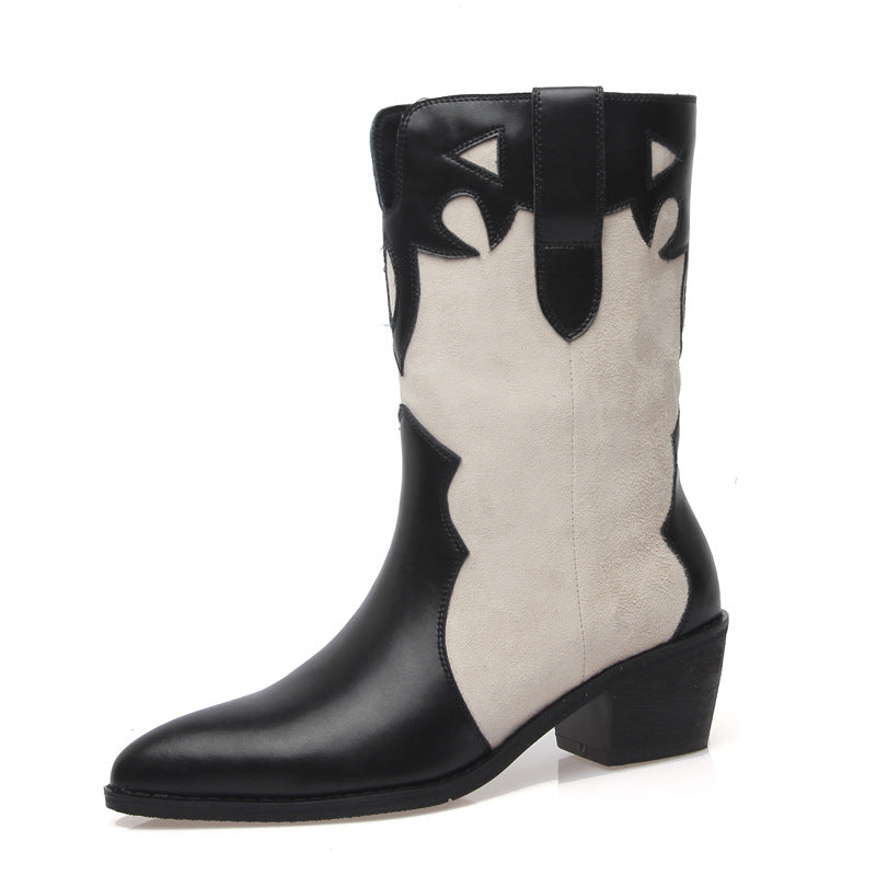 Fashion Low-Heel Pointed Toe Milk Pattern Ankle Boots