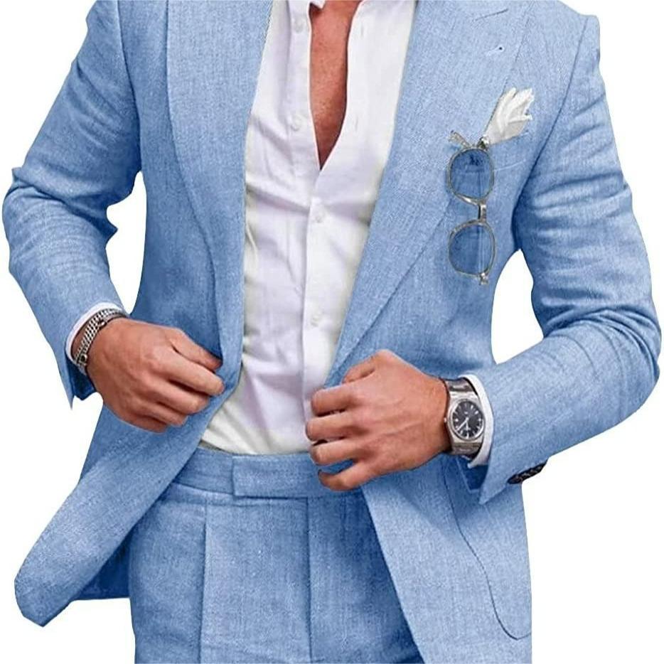 Men's Large Single Row One Button Solid Color Suit Two-Piece Set