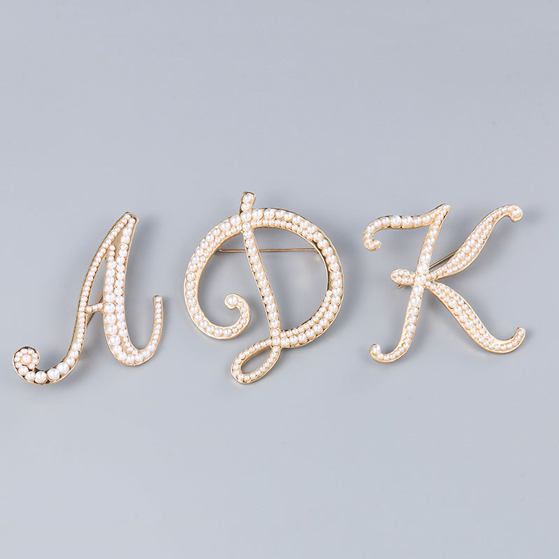 Brooch Customization English Letter Brooch Pearl Pin female