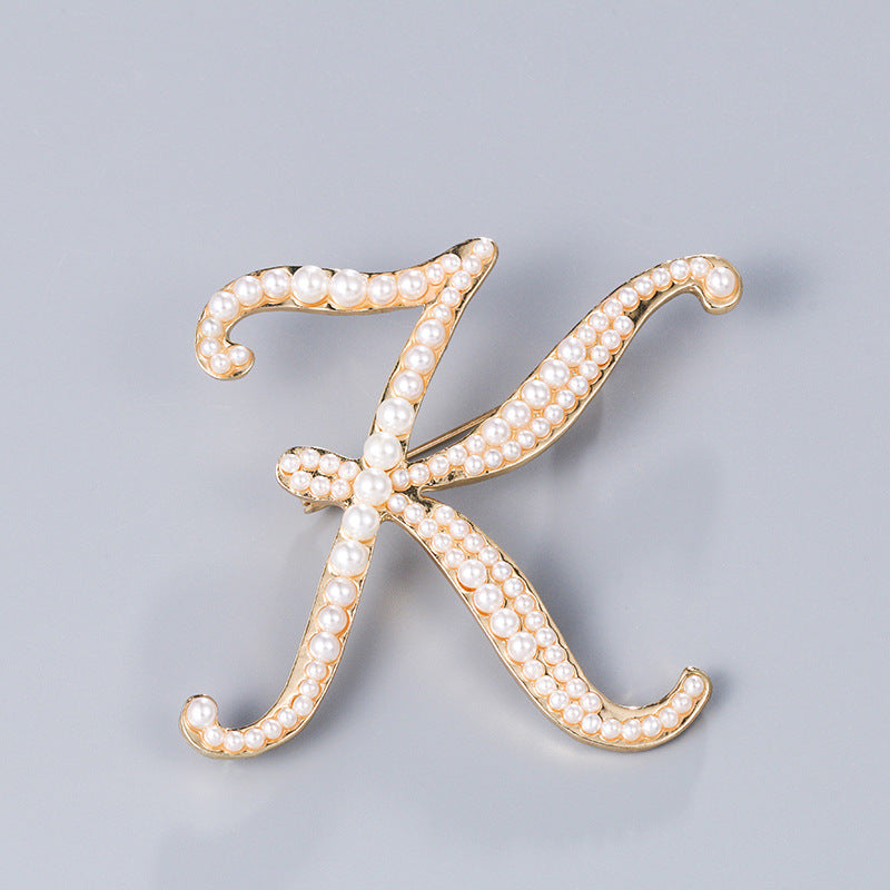 Brooch Customization English Letter Brooch Pearl Pin female