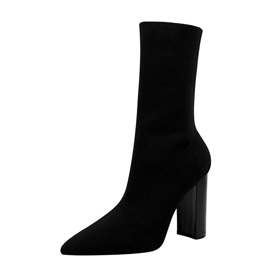 Sexy High-Heeled Pointed Toe Wool Ankle Boots
