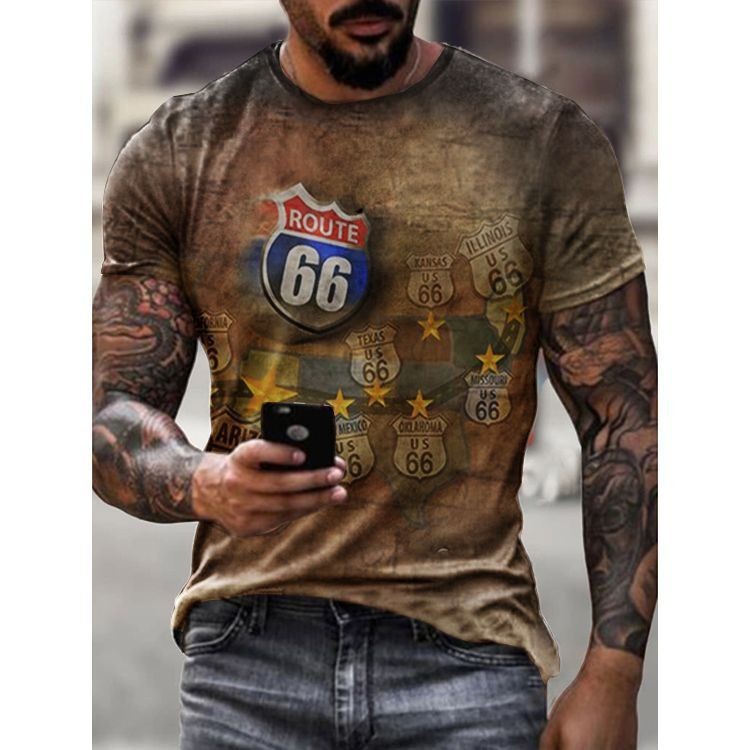 New Fashion Casual Digital Printed Round Neck Short-sleeved T-Shirt Men's Wholesale