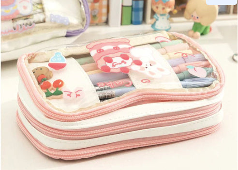 Japanese Transparent Girl Heart Pen Bag